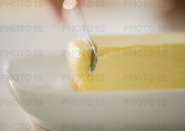 USA, New Jersey, Jersey City, Close-up view of knife and butter. Photo : Jamie Grill Photography