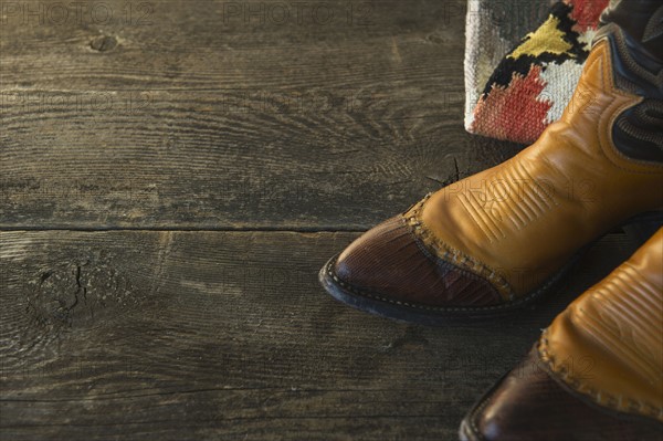 Close-up of cowboy shoes.