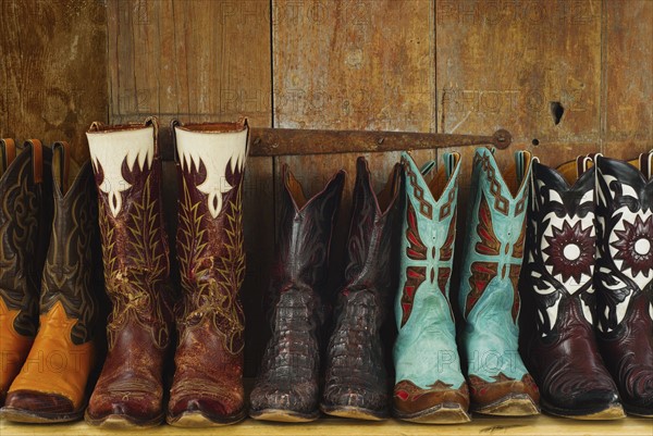 Variation of cowboy shoes.