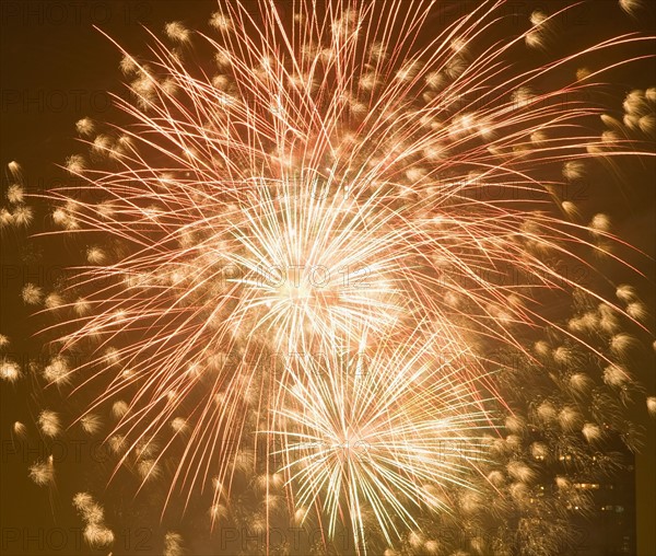 USA, New York State, New York City, Skyline with fireworks display. Photo : fotog