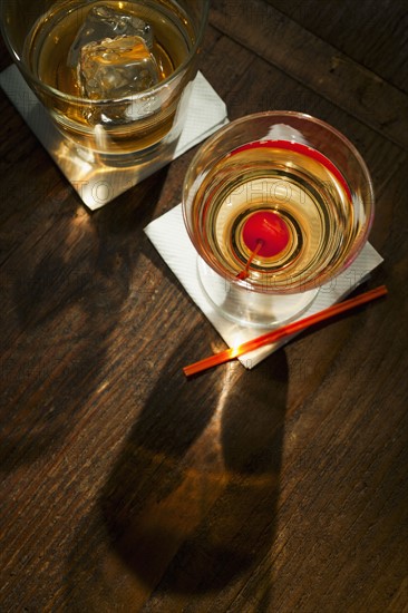 High angle view of drinks, studio shot.