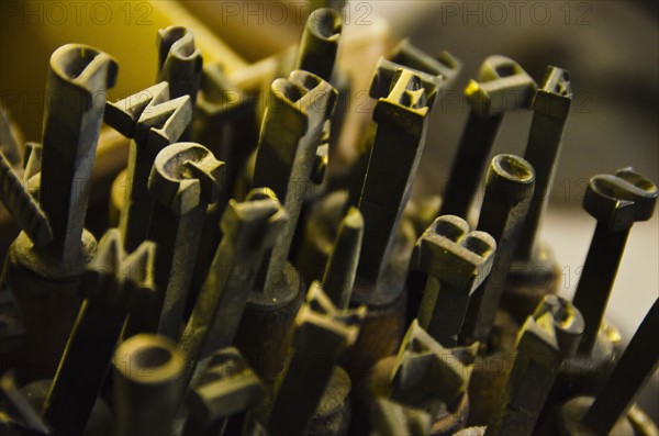 Close up of fonts from antique book binding.