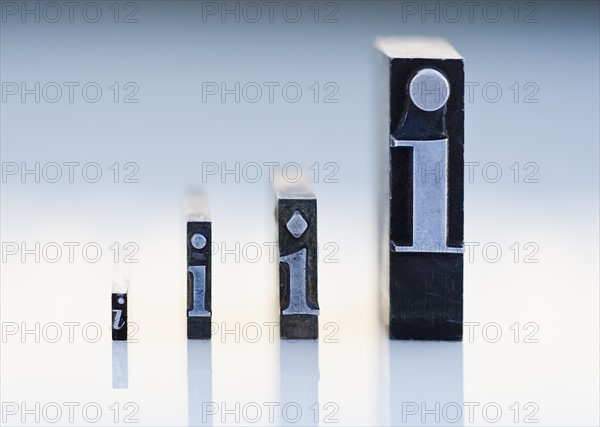 Close up of printing blocks with letter I.