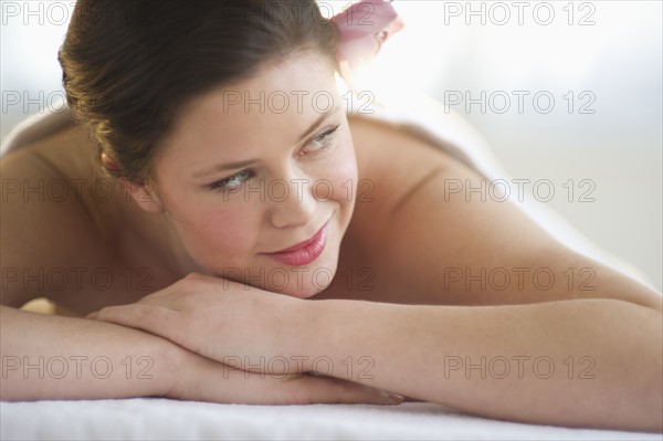 Woman receiving spa treatment.