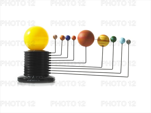 Solar system model on white background. Photo: David Arky