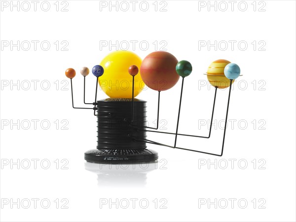 Solar system model on white background. Photo: David Arky