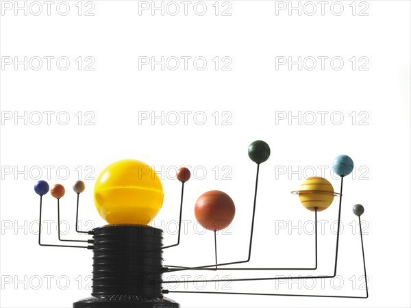 Solar system model on white background. Photo: David Arky