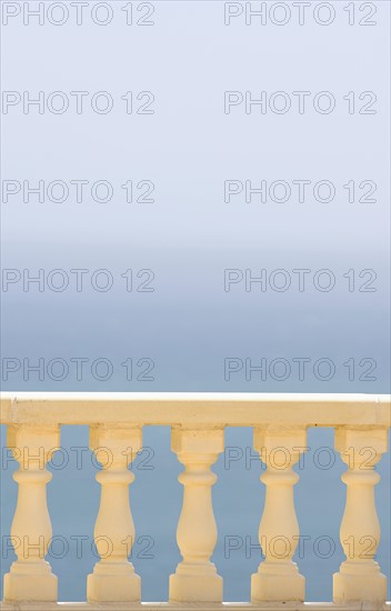 Spain, Costa Blanca, View of sea over balustrade. Photo : Justin Paget