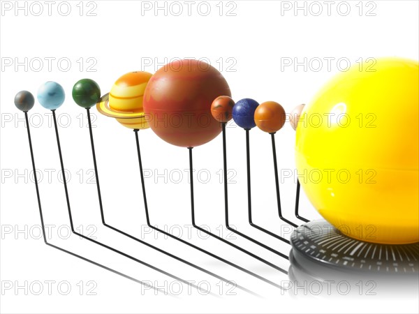 Solar system model on white background. Photo: David Arky