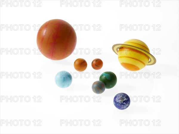 Solar system planets on white background. Photo : David Arky