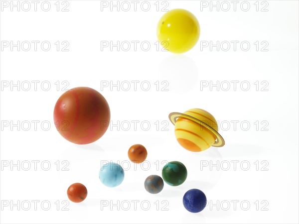 Solar system planets on white background. Photo : David Arky