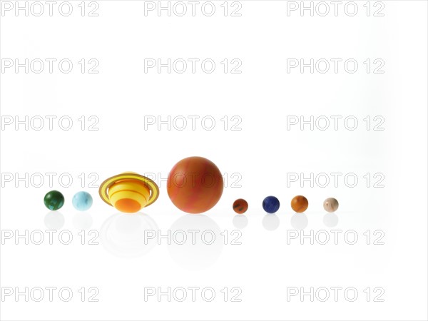 Solar system planets on white background. Photo : David Arky