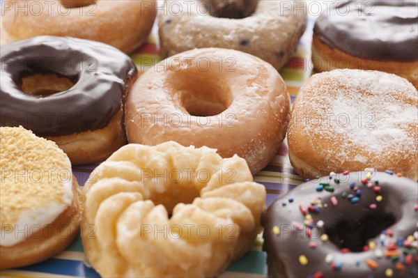 Studio shot of various donuts.