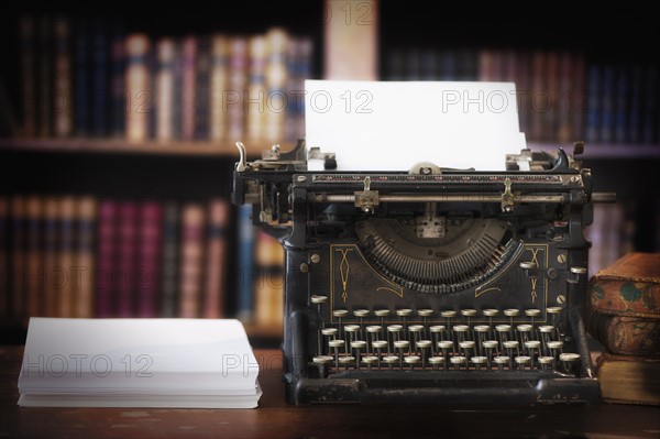 Close up of antique typewriter in library.