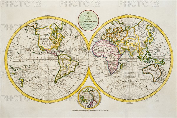 Studio shot of antique world map.