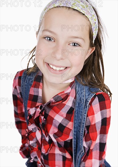 Studio portrait of girl (8-9). Photo: Justin Paget