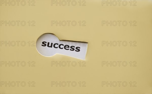 Studio shot of keyhole showing the word success. Photo : Daniel Grill