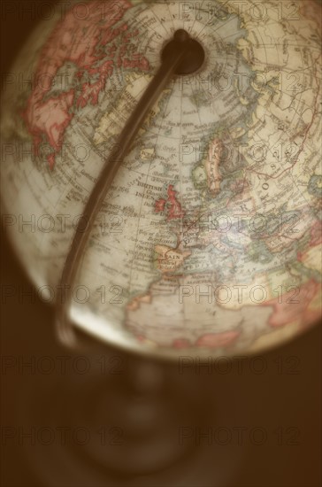 Close up of antique globe.