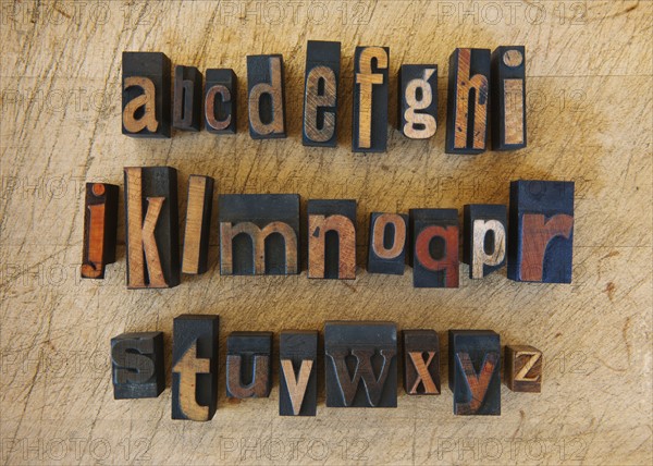 Close up of alphabet on letterpress.