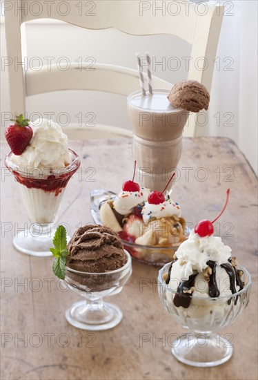 Selection of ice cream on table.