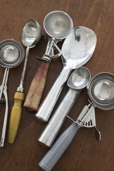 Close up antique scoops.