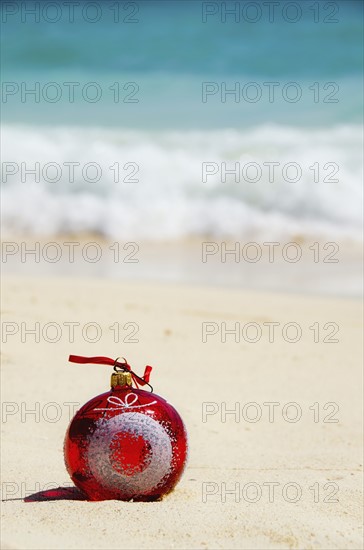 Mexico, Playa Del Carmen, christmas decoration on beach. Photo : Tetra Images