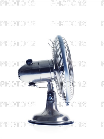 Electric fan on white background. Photo: David Arky