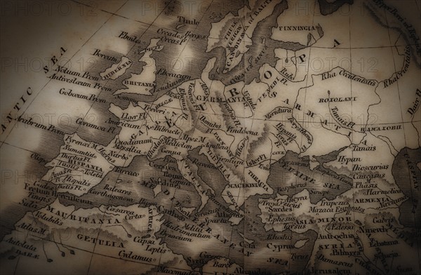 Close up of antique map of Europe.