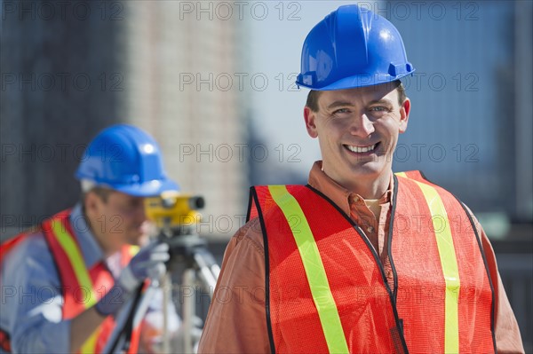 USA, New Jersey, Jersey City, portrait of construction worker.
