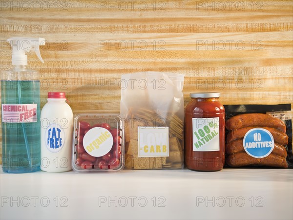 Organic products in row at shelf. Photo : Jamie Grill Photography