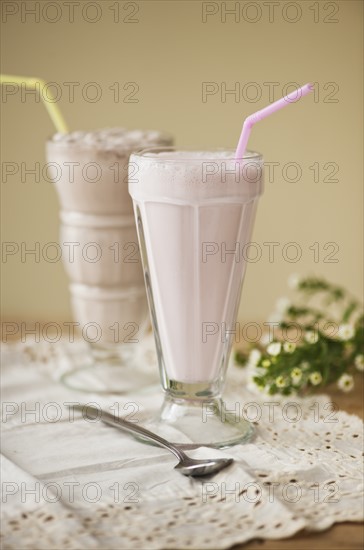 Close up of strawberry ice cream soda.