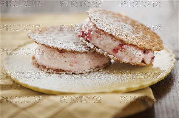 Close up of ice cream sandwiches.