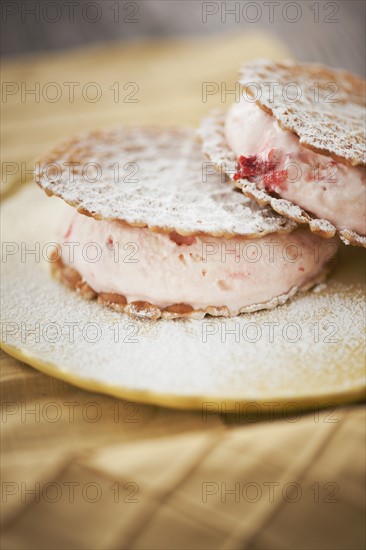 Close up of ice cream sandwiches.