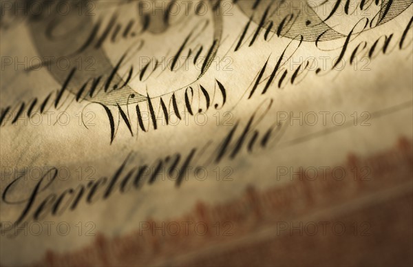 Close up of stock certificate.