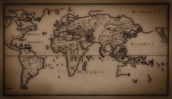 Close up of antique world map.
