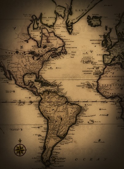 Close up of antique world map.