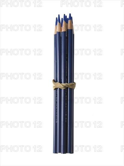Studio shot of bunch of blue pencils. Photo : David Arky