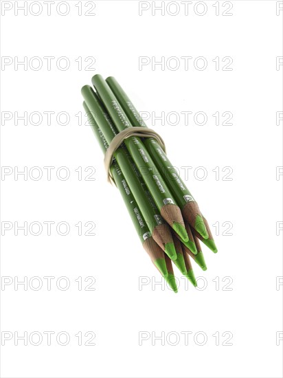 Studio shot of bunch of green pencils. Photo : David Arky