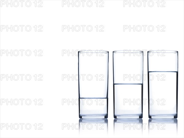 Studio shot of three glasses of water. Photo: David Arky