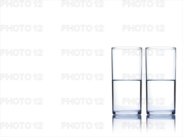 Studio shot of two glasses of water. Photo : David Arky