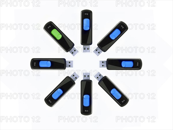 USB sticks on white background. Photo : David Arky