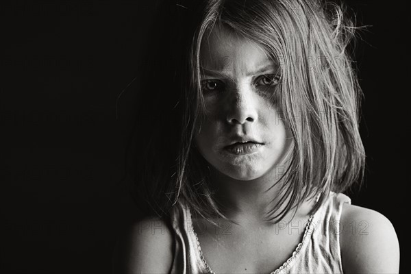 Studio portrait of serious girl (6-7). Photo: Justin Paget