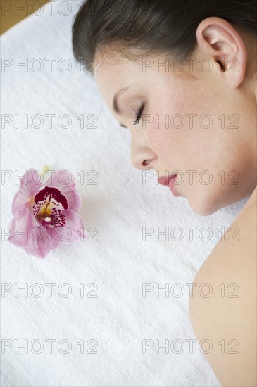 Woman receiving spa treatment.