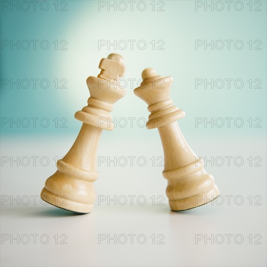 Studio shot of king and queen chess pieces. Photo : Jamie Grill Photography