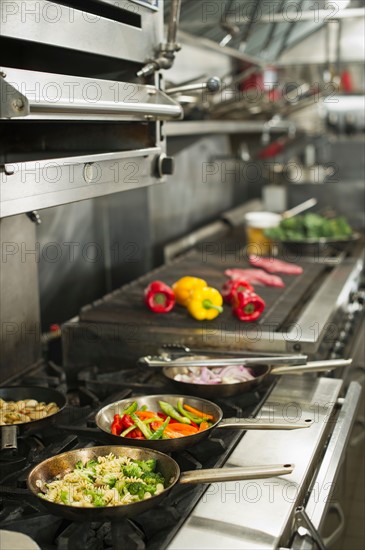 Food in commercial kitchen.