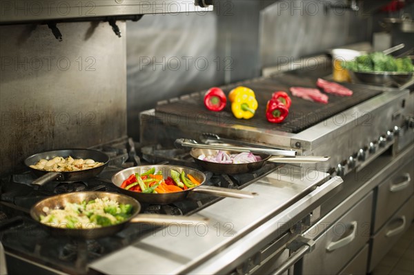 Food in commercial kitchen.