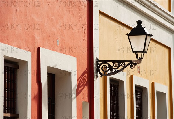 Puerto Rico, Old San Juan, facade of colorful houses.