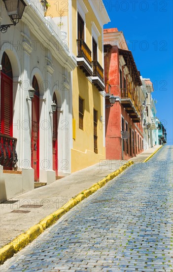 Puerto Rico, Old San Juan, Row of historic houses in Old Town.