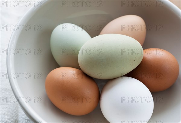 Close up of eggs in bowl.