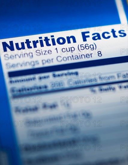 Close-up of nutrition information.